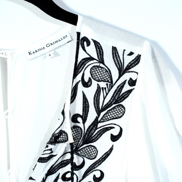Karina Grimaldi White and Black Embroidered Romper - Picture 6 of 9